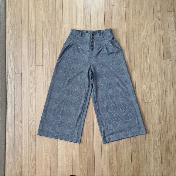Anthropologie Ett:twa Wide Leg Flares Gray Checkered - Picture 1 of 2
